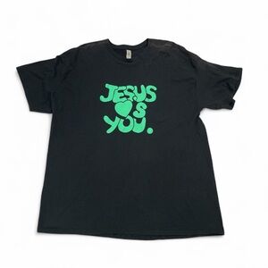 Jesus loves You Black T-Shirt with Green Graphic Size 2XL